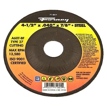 Cut-Off Wheel, Metal, Type 27, 4-1/2 Inch x .040 Inch x 7/8 Inch