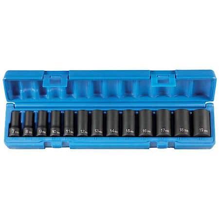 3/8 Drive 13 Piece Semi Deep 12 Point Metric Set