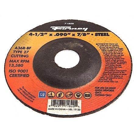 Cut-Off Wheel, Metal, Type 27, 4-1/2 Inch x .090 Inch x 7/8 Inch