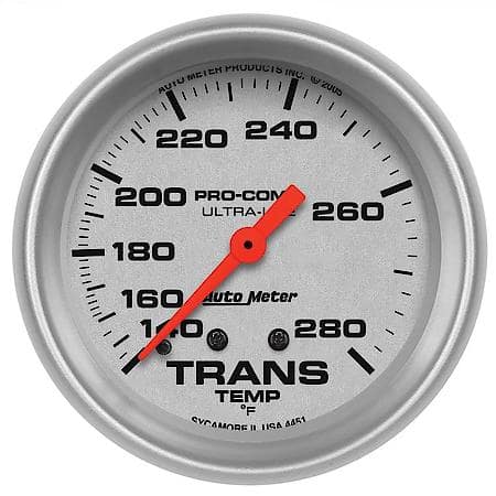 Gauge; Transmission Temperature; 2 5/8"; 140-280 Deg. F; Mechanical; 8Ft.; Ultra-Lite