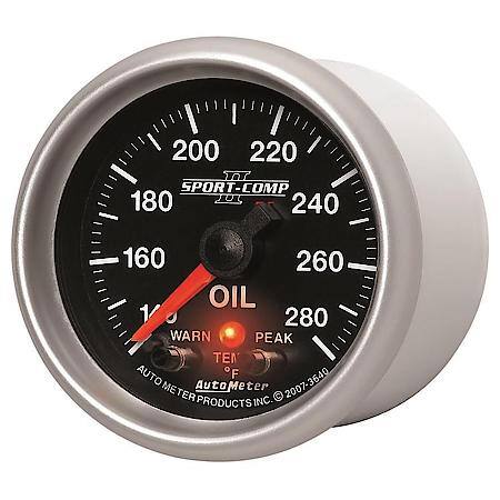 Gauge; Oil Temperature; 2 1/16"; 140-280 Deg. F; Stepper Motor With Peak/Warn; Sport-Comp