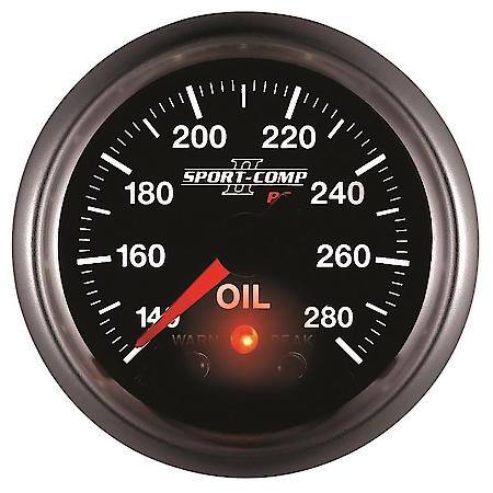 Gauge; Oil Temperature; 2 1/16"; 140-280 Deg. F; Stepper Motor With Peak/Warn; Sport-Comp