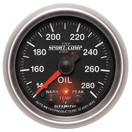 Gauge; Oil Temperature; 2 1/16"; 140-280 Deg. F; Stepper Motor With Peak/Warn; Sport-Comp