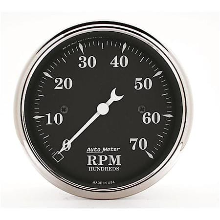 Gauge; Tachometer; 3 1/8"; 7K RPM; In-Dash; Black Bezel; Old Tyme Black