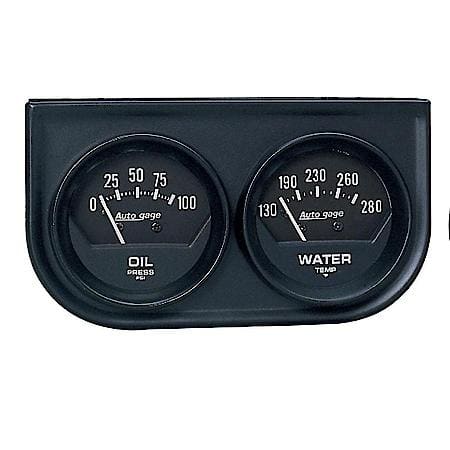 Gauge Console; Oil Pressue/Water Temperature; 2"; 100 PSI/280  Deg. F; Black Dial; Black Bezel; AutoGauge