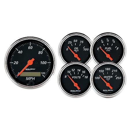 Gauge Kit; 5 Piece; 3 1/8 in./2 1/16"; Electrical Speedometer; Designer Black