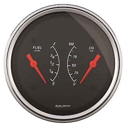 Gauge, Dual, Fuel and Oil Pressure; 3 3/8"; 240Oe-33Of/100 PSI; Electric; Designer Black