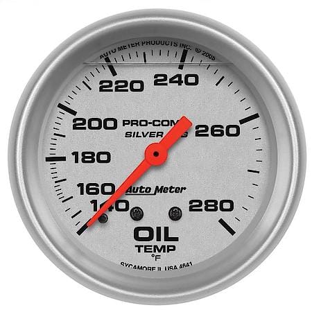 Gauge, Oil Temp, 2 5/8", 140-280  Deg. F, 8 Ft., Liquid Filled Mech, Ultra-Lite