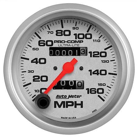 Gauge; Speedometer; 3 3/8"; 160MPH; Mechanical; Ultra-Lite