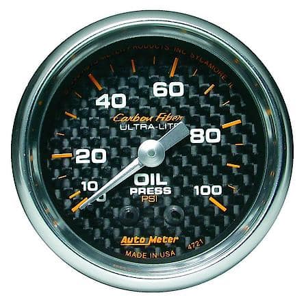 Gauge; Oil Pressure; 2 1/16"; 100 PSI; Mechanical; Carbon Fiber