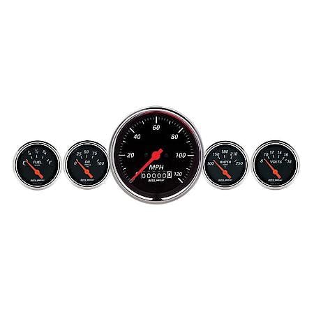Gauge Kit; 5 Piece; 3 3/8 in./2 1/16"; Electrical Speedometer; Designer Black