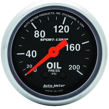 Gauge; Oil Pressure; 2 1/16"; 200 PSI; Mechanical; Sport-Comp