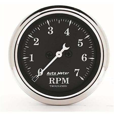 Gauge; Tachometer; 2 1/16"; 7K RPM; In-Dash; Black Bezel; Old Tyme Black