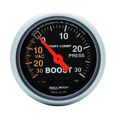 Gauge; Vac/Boost; 2 1/16"; 30Inhg-30 PSI; Mechanical; Sport-Comp