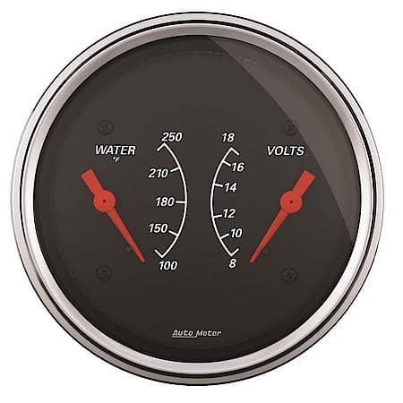 Gauge; Dual; Wtmp/Volt; 3 3/8"; 250 Deg. F/18V; Electric; Designer Black