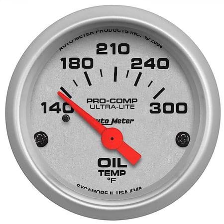 Gauge; Oil Temperature; 2 1/16"; 140-300 Deg. F; Electric; Ultra-Lite