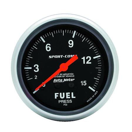 Gauge; Fuel Pressure; 2 5/8"; 15 PSI; Mechanical; Sport-Comp
