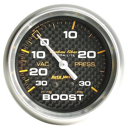 Gauge; Vac/Boost; 2 5/8"; 30Inhg-30 PSI; Mechanical; Carbon Fiber