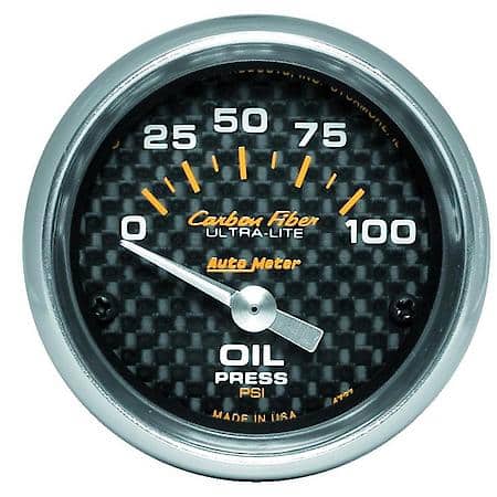 Gauge; Oil Pressure; 2 1/16"; 100 PSI; Electric; Carbon Fiber
