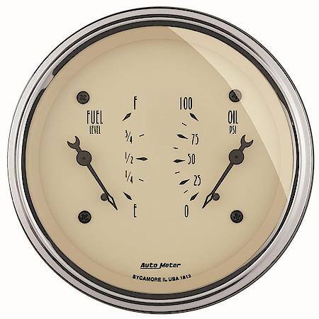 Gauge, Dual, Fuel and Oil Pressure; 3 3/8"; 240Oe-33Of/100 PSI; Electric; Antique Beige