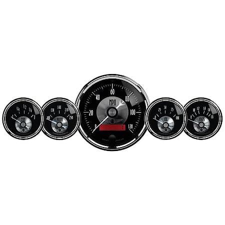 Gauge Kit, 5 Pc, 3 3/8" and 2 1/16", Elec Speedo W/LCD ODO, Prestige Black. Diamond