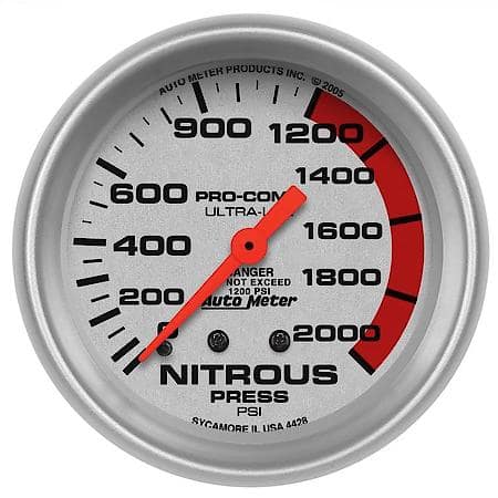 Gauge; Nitrous Pressure; 2 5/8"; 2000 PSI; Mechanical; Ultra-Lite