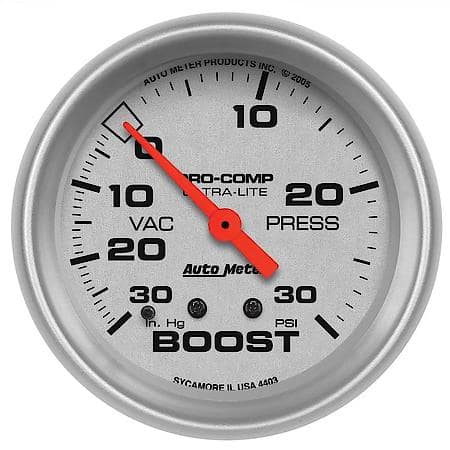Gauge; Vac/Boost; 2 5/8"; 30Inhg-30 PSI; Mechanical; Ultra-Lite