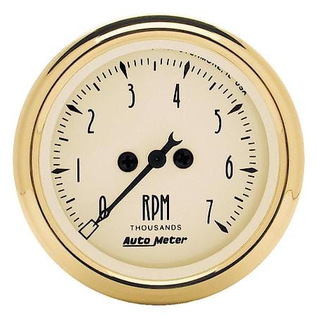 Gauge; Tachometer; 2 1/16"; 7K RPM; In-Dash; Black Bezel; Golden Oldies