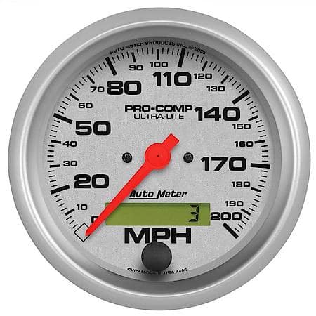 Gauge; Speedo; 3 3/8"; 200MPH; Electrical Program With LCD ODO; Ultra-Lite