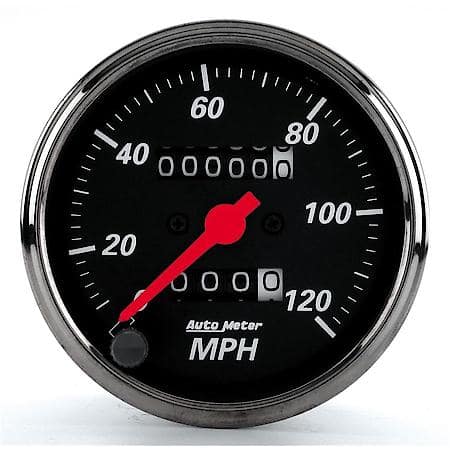GAUGE; SPEEDOMETER; 3 1/8IN.; 120MPH; MECHANICAL; BLACK BZL; DESIGNER BLACK