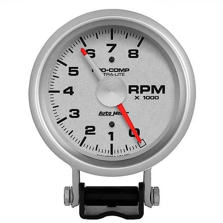 Gauge; Tachometer; 3 3/4"; 8K RPM; Pedestal With Red Line; Ultra-Lite