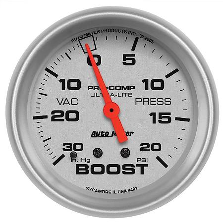 Gauge; Vac/Boost; 2 5/8"; 30Inhg-20 PSI; Mechanical; Ultra-Lite