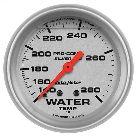 Gauge; Water Temperature; 2 5/8"; 140-280 Deg. F; Liquid Filled Mechanical; Ultra-Lite