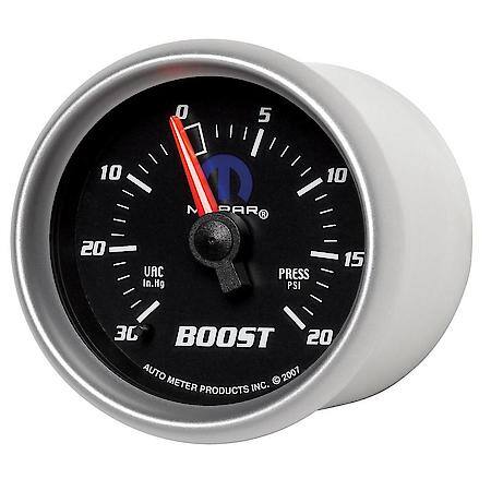 Gauge; Vac/Boost; 2 1/16"; 30Inhg-20 PSI; Mechanical; Black; Mopar