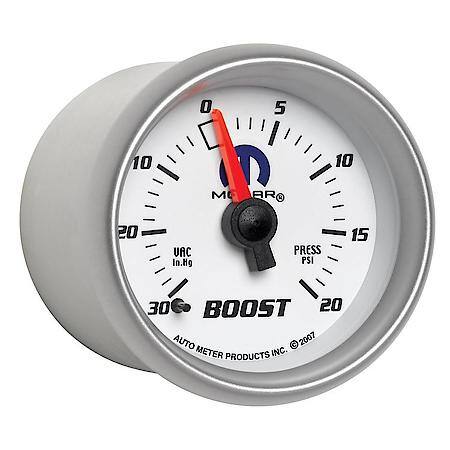 Gauge; Vac/Boost; 2 1/16"; 30Inhg-20 PSI; Mechanical; White; Mopar