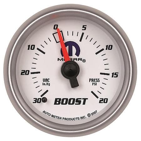 Gauge; Vac/Boost; 2 1/16"; 30Inhg-20 PSI; Mechanical; White; Mopar