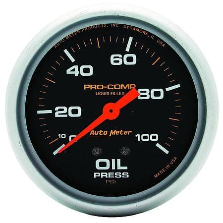 Gauge; Oil Press; 2 5/8"; 100 PSI; Liquid Filled Mechanical; Pro-Comp