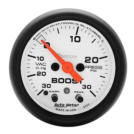 Gauge; Vac/Boost; 2 1/16"; 30Inhg-30 PSI; Stepper Motor With Peak/Warn; Phantom