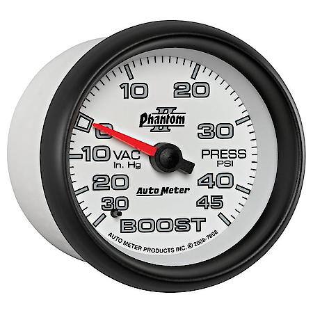 Gauge; Vac/Boost; 2 5/8"; 30Inhg-45 PSI; Mechanical; Phantom II