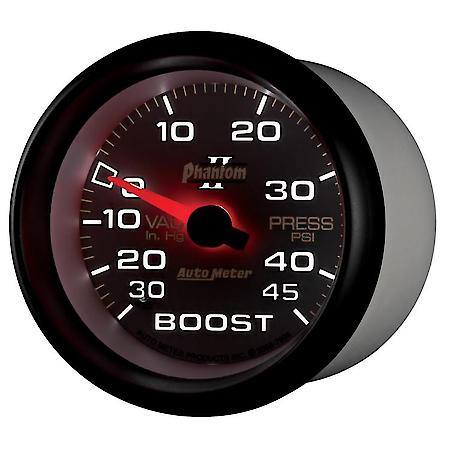 Gauge; Vac/Boost; 2 5/8"; 30Inhg-45 PSI; Mechanical; Phantom II