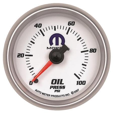 Gauge; Oil Pressure; 2 1/16"; 100 PSI; Mechanical; White; Mopar