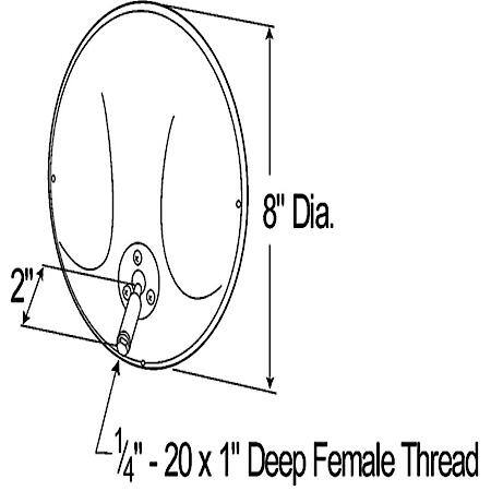 Round Convex Mirror with Offset Ball Stud - 8", Stainless Steel