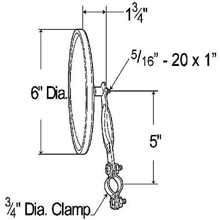 6" Convex Center-Mount Spot Mirror, with Arm Assembly, Powder Coat, Black