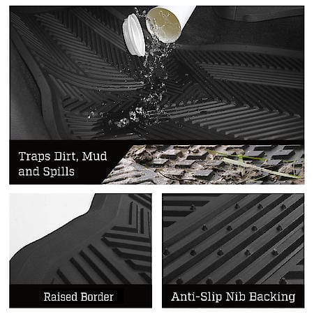Car and SUV Floor Mat, Black Rubber, All-Season, Universal, 4 Piece