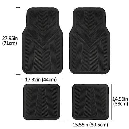 Car and SUV Floor Mat, Black Rubber, All-Season, Universal, 4 Piece