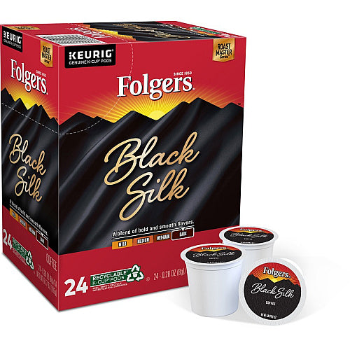 Folgers® K-Cup Black Silk Coffee Compatible with Keurig Brewer, Dark, K-Cup, Black Silk, 24 / Box