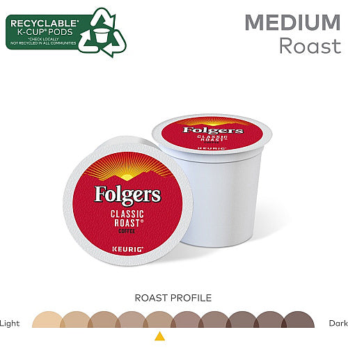 Folgers Folger K-Cup Classic Roast Coffee Compatible with Keurig K-Cup Brewer, American, Medium, 24 K-Cup, K-Cup, Classic Roast, Kosher, 24 / Box