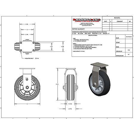 375 lb Caster 6 Inch All-Terrain Solid Rubber Rigid