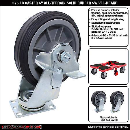 375 lb Caster 6 Inch All-Terrain Solid Rubber Swivel-Brake