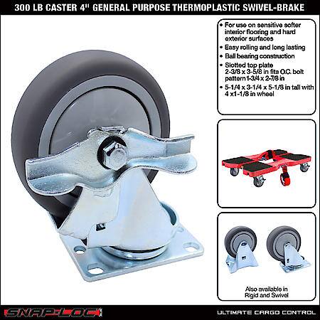 300 lb Caster 4 Inch General Purpose Thermoplastic Swivel-Brake
